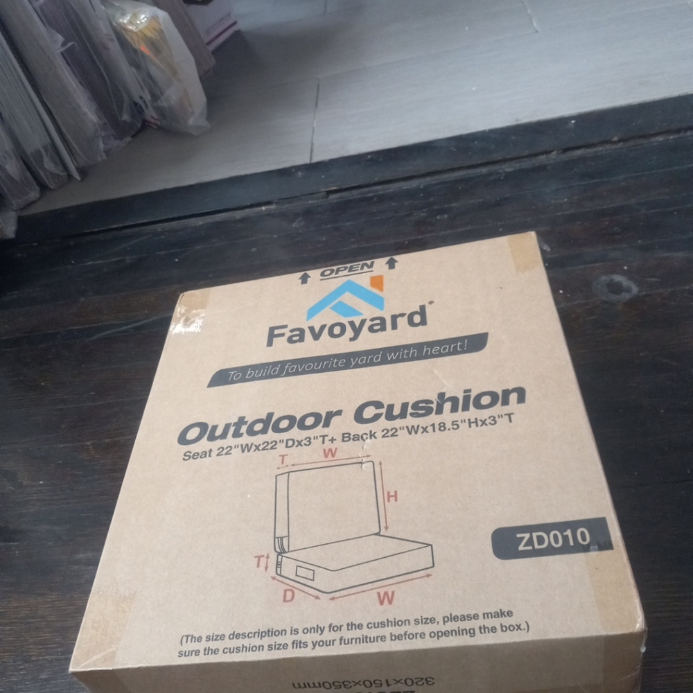 Favoyard Outdoor Cushion ZD010 Seat 22"W X22 Dx3 "T + Back 22" WX18.5" HX3"T